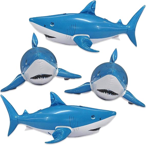 Jet Creations Inflatable Aquatic Animal 4pc Pack: Shark, Dolphin, Goldfish, Starfish, Crab, Penguin. 20+ inch Long. Pool Toys, Photo Prop, Theme Party Centerpiece, VBS, Gifts for Kids 3 Year and up