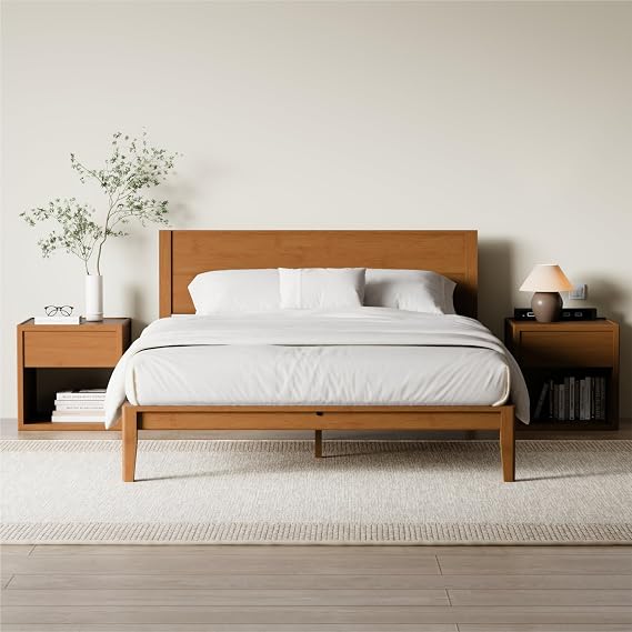 RECCI Japanese Joinery Queen Solid Bamboo Bed Frame with Tall Headboard