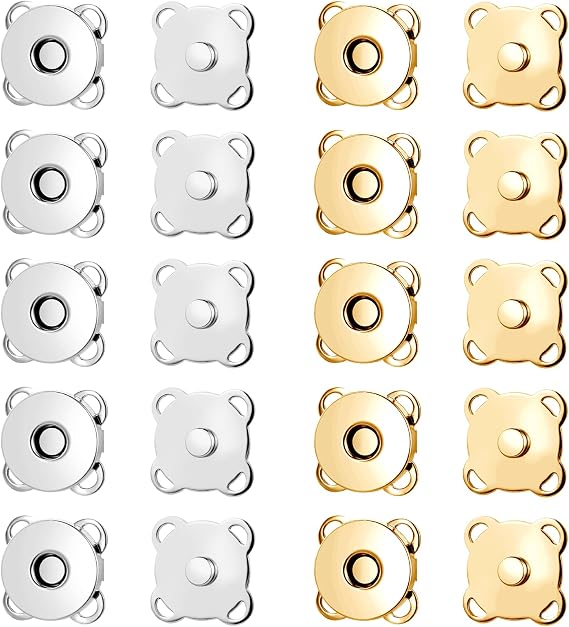 10 Sets Plum Magnetic Snaps Buttons for Sewing 15mm Purse Snap Magnetic Snaps Buttons for Sewing Bags Clothes Craft (Gold Silver)