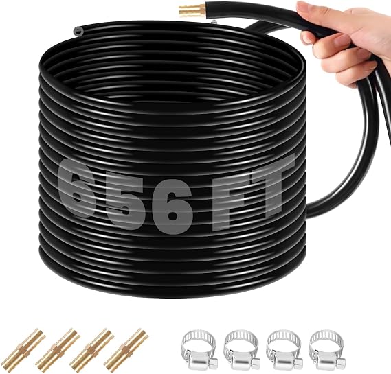 3/8 Inch Self Sinking Aeration Hose, 626 FT Pond Aerator Hoses, Weighted Aeration Hose with 4 Stainless Steel Hoses Clamps and 4 Menders