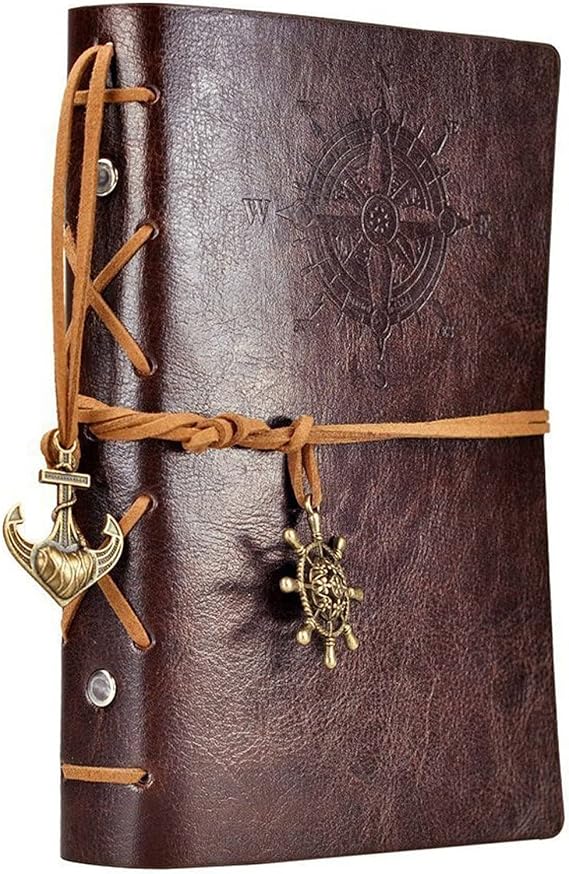 Retro Vintage Denizcilik Defteri Klasik PU Deri Kapak Not Defteri Seyahat Günlüğü Seyahat Dergisi Doldurulabilir Eskiz Defteri Spiral Halka Binder Günlüğü Boş Sayfalar, Astarsız Kağıt, Retro Kolye, Klasik Kabartmalı (130x185 mm, Kahve)