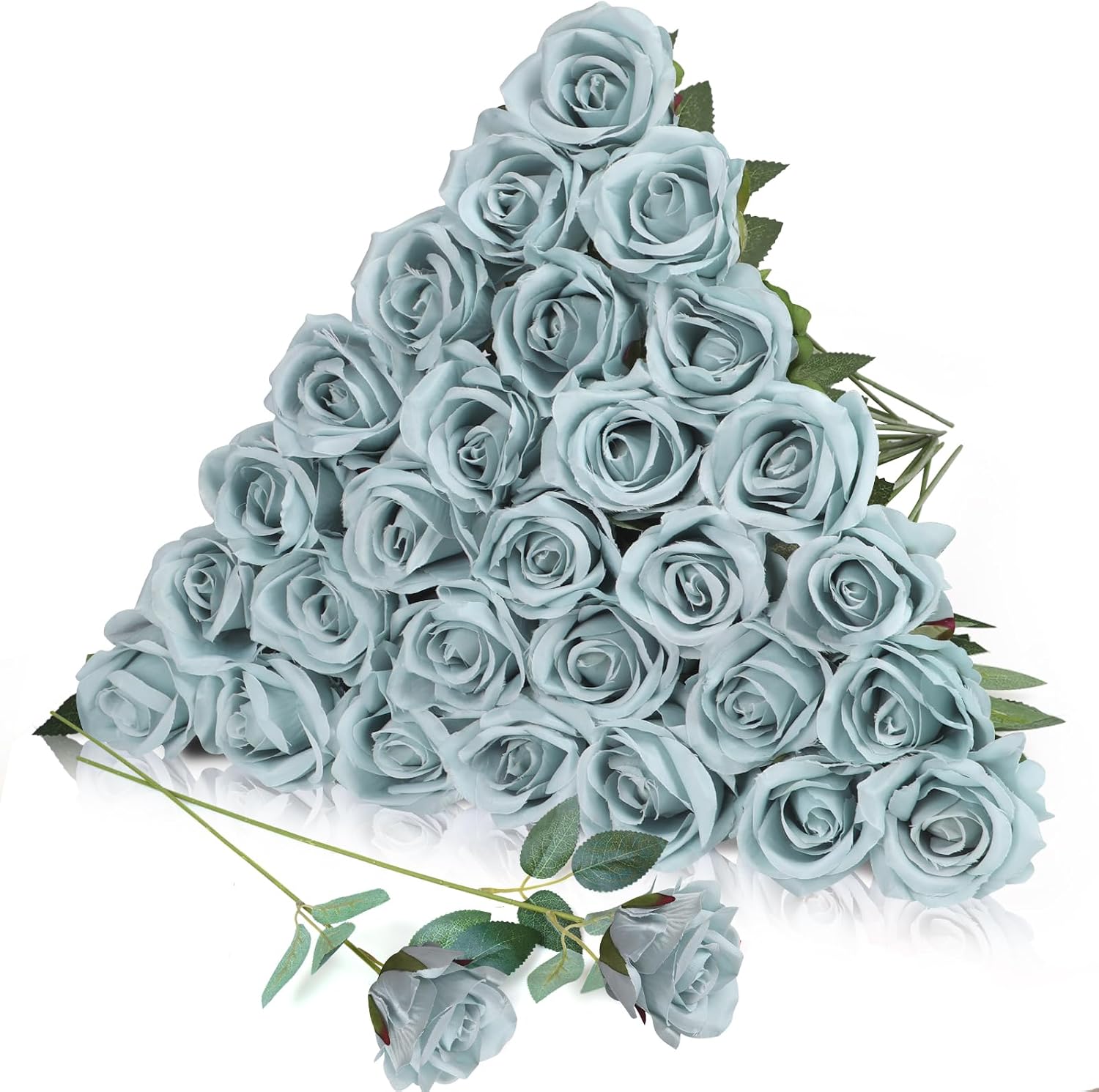 30pcs Silk Roses Artificial Flowers Blue Fake Rose with Long Stem for Arrangement Wedding Party Home Decoration