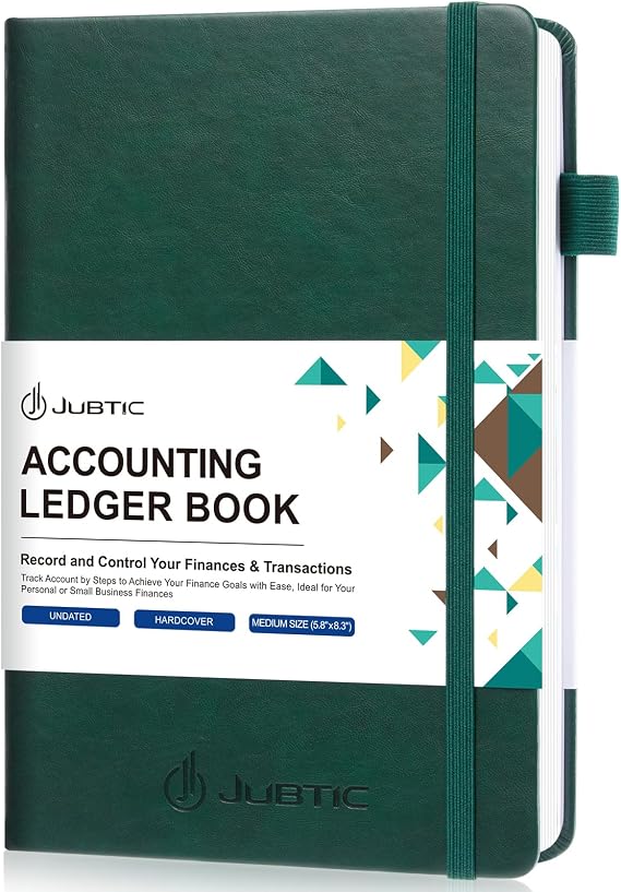 JUBTIC Hardcover Accounting Ledger Book, Bookkeeping Journal, Dark Green