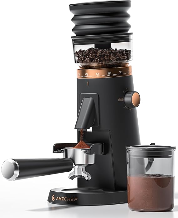 AMZCHEF 75-Setting Single Dose Coffee Grinder, 40mm Burr,lt;0.2g Retention | Anti-Static, Quiet DC Motor, 5-60s Timer, Magnetic Outlet, Vacuum Storage, LED Light, Espresso, Pour-Over & French Press