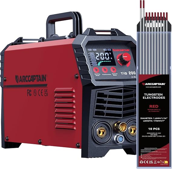 ARCCAPTAIN HF DC TIG Welder 200A & TIG Welding Tungsten Red 10-Pack 1/16"x 7"