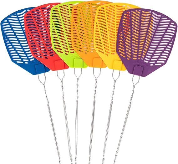 Garsum Fly Swatters 6 Pack Strong Multi Pack,Long Handle Durable,Fly Swat Shatter Bulk,Insects, Bugs Swatter Set that Work for Indoor and Outdoor (17 inches-Stainless-Steel)