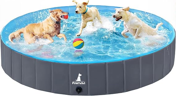 Pourbibi PVC Foldable Pet Dog Paddling Pool Puppy Swimming Pool Portable Dog Pool Large Bathing Tub for Indoor Outdoor 120 x 30cm