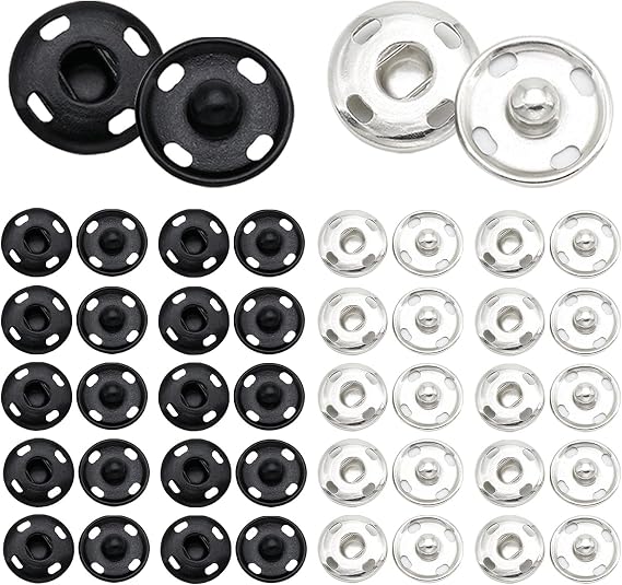 24 Sets 7mm Poppers Fasteners Kit, Stitch Press Studs