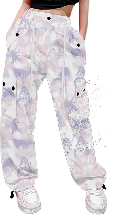Girls & Women Parachute Cargo Pants, Butterfly Purple, XL-A