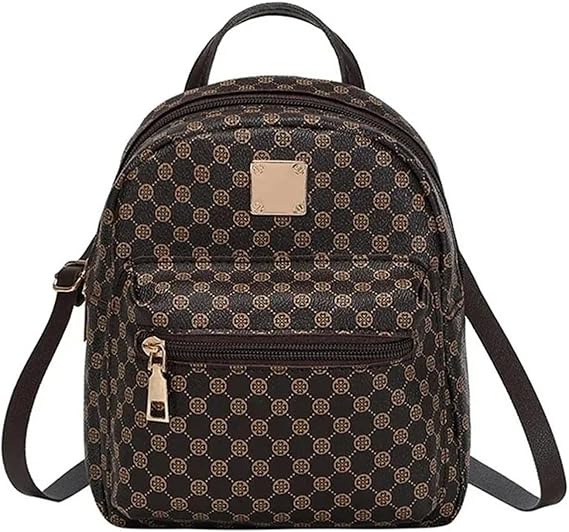 Shoulder backpack Ladies' Fashion bag Pink spots Female Daily Shopping backpack(Brown)