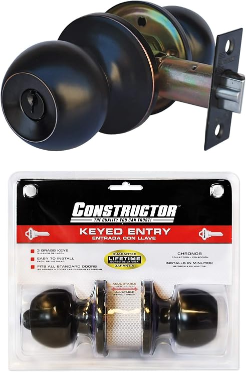 Chronos Entry Door Knob, Universal Keyed Lock Handle Set (Oil Rubbed Bronze)