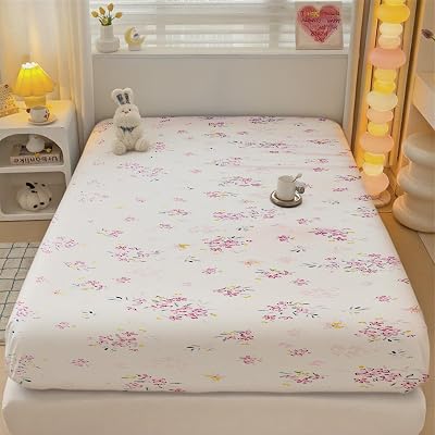 MorroMorn Fitted Sheet Full for Girls Kids Tween Teen, Full Size Bed Mattress Cover with Deep Pocket, Super Soft Jersey Knit Microfiber, Elegant Classic, No Pillowcases, 53x75x20in, Pink Flowers