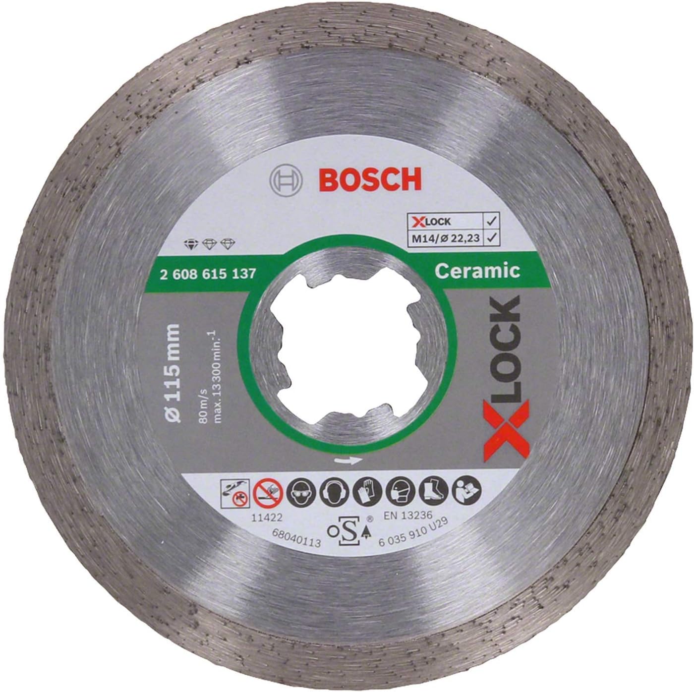 Bosch, X-Lock - Standard Seri Seramik için Elmas Kesme Diski, 2608615137, 115mm, Gri