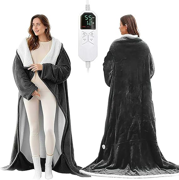KINGTE Electric Wearable Heated Blanket Throw, 50x70+14" with Foot Pocket