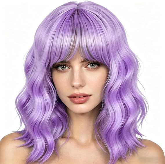 Purple Wig, Lilac Wig for Cosplay and Parties, 35cm Vibrant Purple Wigs for Women, Colourful Wig with Headband Design for Fashion Events and Social Gatherings