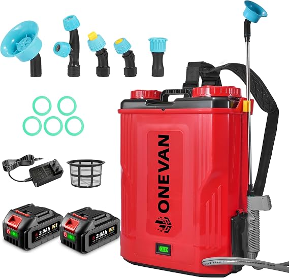 Battery Powered Backpack Sprayer 5.3 Gallon, 100 PSI Adjustable Pressure Electric Sprayer with 2X3.0A Batteries, Weed Yard Lawn Sprayer with Telescopic Wand, 5 Nozzles