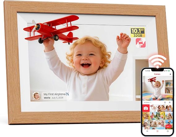 Frameo WiFi Digital Photo Frame 10.1 Inch - 1280x800 HD IPS Touch Screen Picture Frame Electronic, 32GB Memory, Auto Rotate, Wall Mountable, Digital PictureFrame for Sharing Photos and Videos