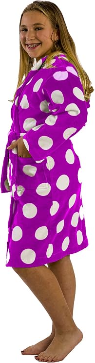 BY LORA Terry Cotton Hooded Bathrobe for Big Girls, Teenages, Light Purple, X Large, Size 18