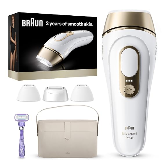 Braun IPL, SilkExpert Pro 5, IPL Hair Removal for Women and Men, Permanent Laser Hair Reduction At-Home, 4 Heads, IPL5347