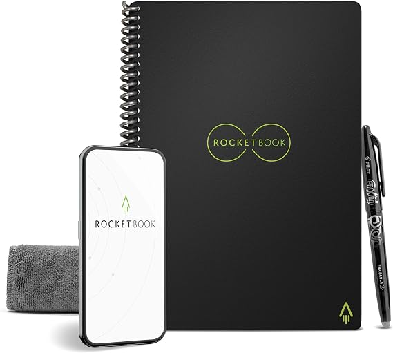 Rocketbook Core Reusable Spiral Notebook, Executive Size, 6 x 8.8 Inches, Black - Ruled Pages, App Connect, Erasable, Durable Cover, Great for School, Work, Creative Projects