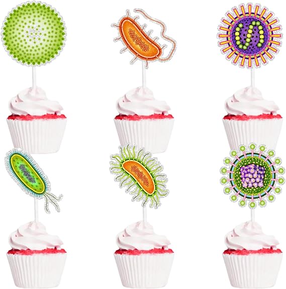 18pcs Virus Cupcake Toppers Bacteria Biology Theme Happy Birthday Decorations, Microbe, Virology Decorations, Boy and Girl Theme Birthday Party, Baby Shower and Germ Theme Party. SugarGera