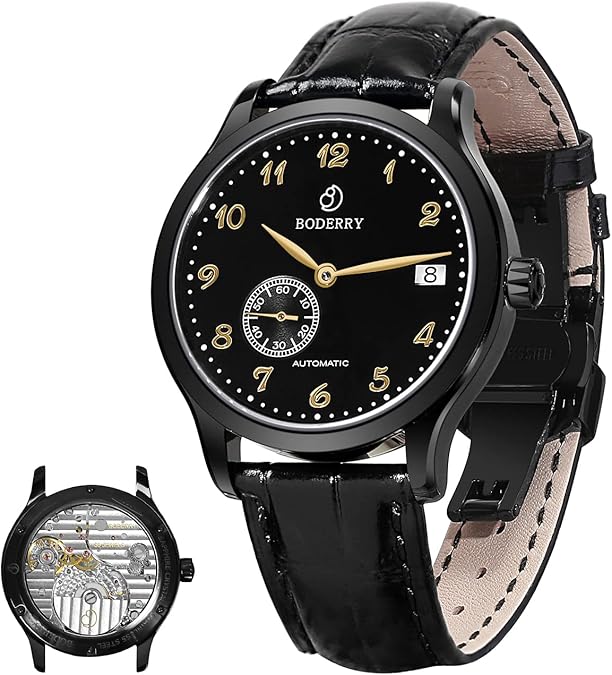 BODERRY Mens Micro-Rotor Automatic Dress Watches Waterproof Stainless Steel Mechanical Business Wrist Watch for Men,Sapphire Men's Luxury Wristwatch