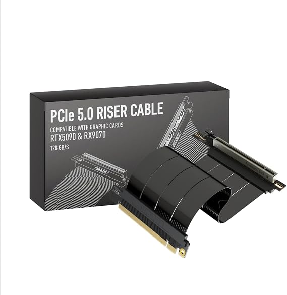 LINKUP PCIe 5.0 Riser Cable | Vertical GPU Mount | Right Angle, 20cm | x16 128GB/s for RTX 5090 and RX 9070, PCIe 4.0 backward compatible, graphics card GPU ready