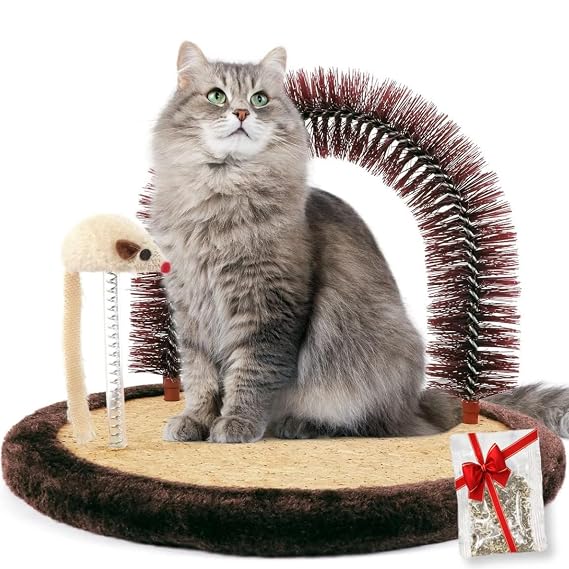 Happi N Pets Cat Self Groomer, Heavy Scratching Pad with Mouse Toy