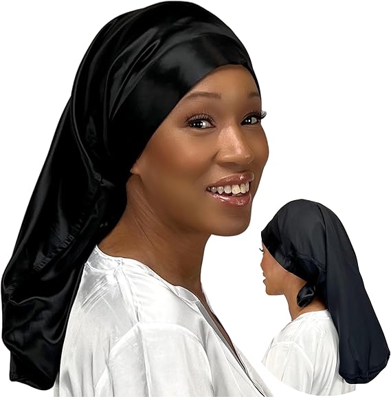 100% Mulberry Silk Hair Sleep Bonnet - Reversible Sleep Bonnet for Women, Wide Band Adjustable Tie, Night Cap for Curly Hair