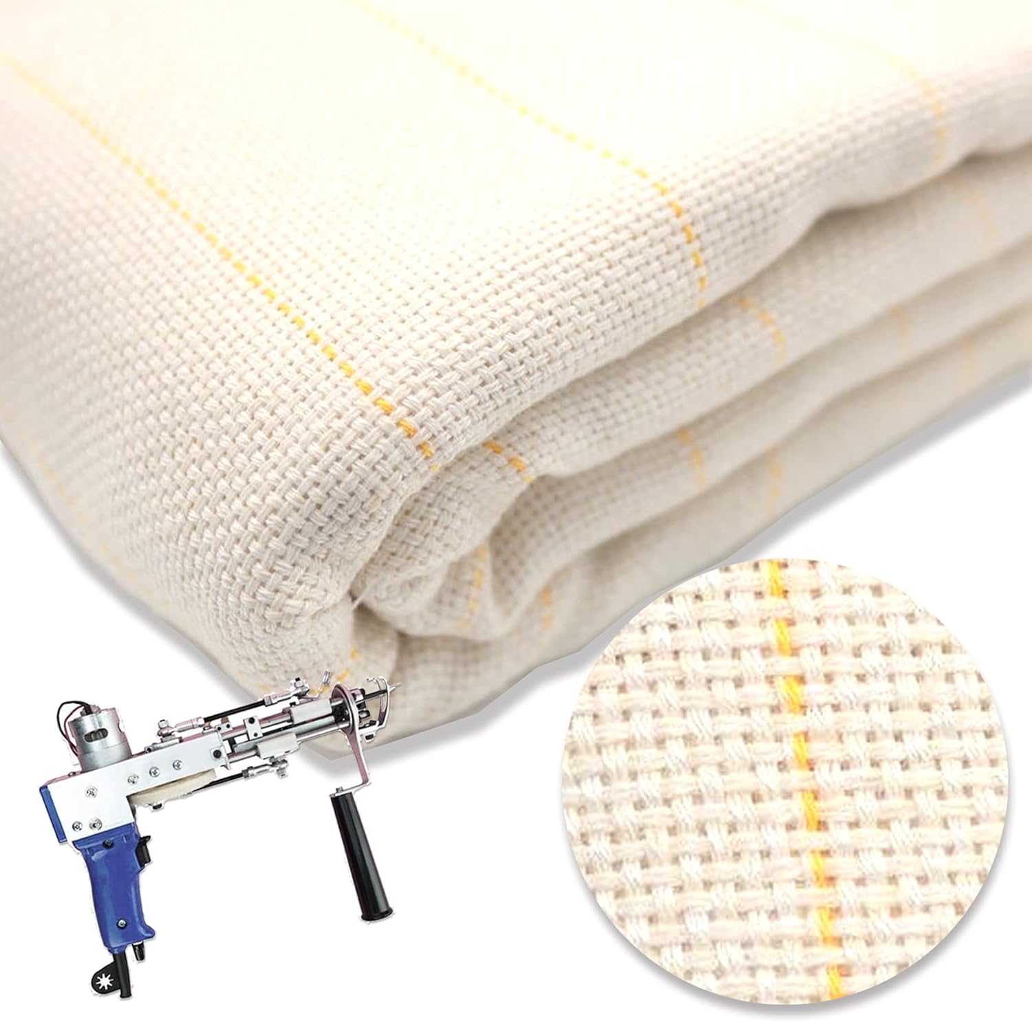 85" x 85" Large Primary Tufting Cloth with White Grid for Tufting Gun, Gray Primary Rug Backing Fabric, Monks Cloth for Rug Tufting Kit Includes Yarn Threader, Glue Scrapers & Brush