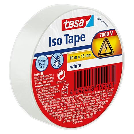tesa Insulating Tape, Self-adhesive Insulating Tape, Heat-Resistant for Insulating, Repairing and Bundling, 10 m, color: White