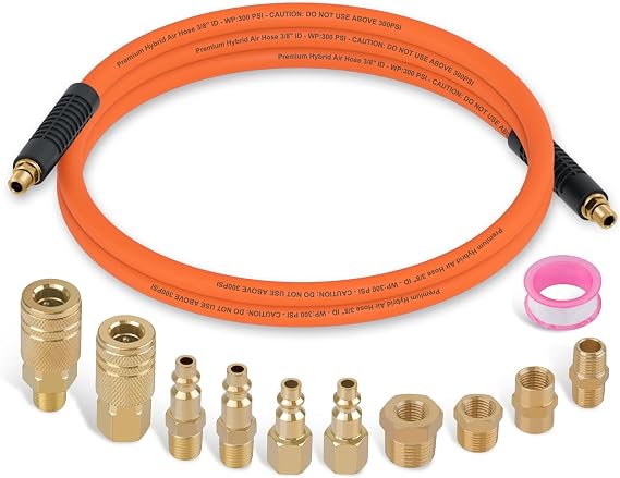 6FT 3/8" Hybrid Air Compressor Hose Kit with Coupler & Plug,12Pcs