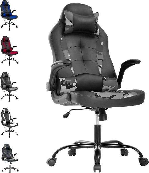 Gamer Chair, Ergonomic Gaming Chairs for Adults, High Back Desk Chair, Computer Chair with Lumbar Support Headrest, Adjustable PU Leather Rolling Swivel Task Gamer Chairs for Adults