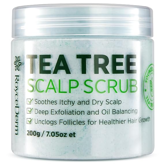 Roycederm Tea Tree Scalp Scrub Pre-Shampoo Exfoliating Treatment for Dry, Flaky Scalp Deep Cleansing, Refreshing & Balancing Formula for Healthy-Looking Hair