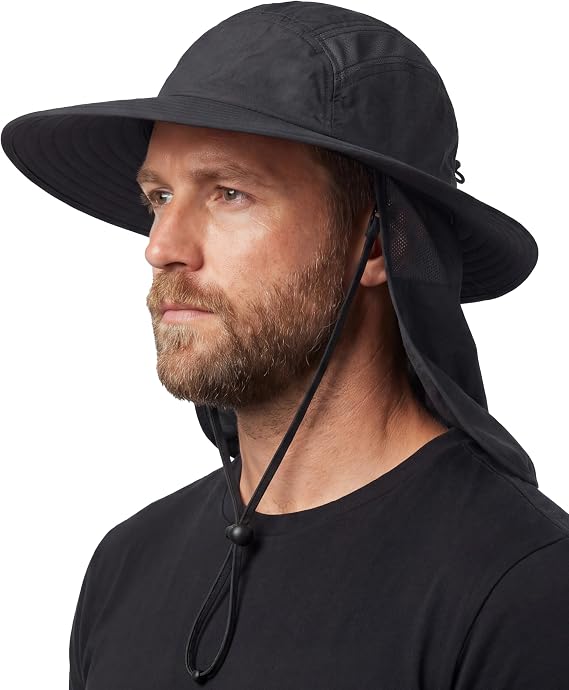 Home Prefer UPF 50+ Sun Hat with Neck Flap Wide Brim Fishing Hat for Men