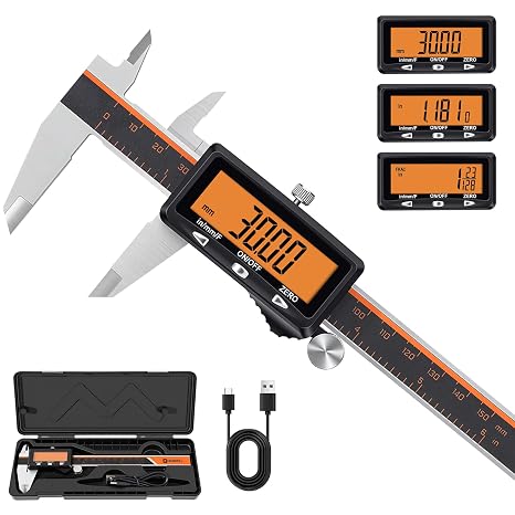 HARDELL Digital Caliper 6 Inch with Orange LCD, USB-C Calipers, Non-Backlit