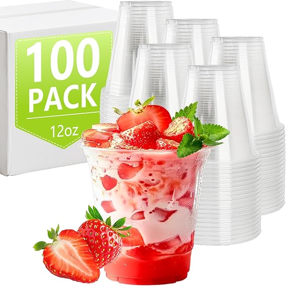 12 oz Plastic Cups 100 Pack, BPA Free Disposable Cups, Extra Thick Plastic Cup, Sturdy Party Cup for Birthday, Wedding, Graduation, Thanksgiving, Christmas