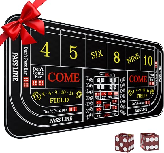 Craps Mat 35" x 16" Craps Table Top Set Mini Craps Table Mat Craps Table Top Mat with 2 Casino Dice Craps Game Layout Casino Games for Adults