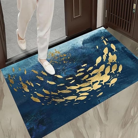 Fish Rugs Gold Bath Mat Washable Rugs Cute Sea Fish Instrument Bathroom Rugs Bath Mats for Bathroom (36 * 24inch)