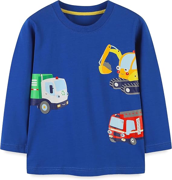 AMIYAN Toddler Boys Long Sleeve Shirts Cotton Casual Crewneck Graphic T-Shirts Basic Active Tee Tops for Kids 2-6Y