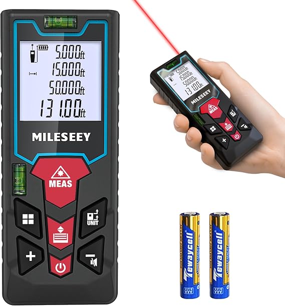 Mileseey S2H 130Ft Laser Distance Meter, Laser Measurement Tool for Area Volume and Pythagoras Measurement, LCD Backlit with Mute, 2 Bubble Levels, 1/16in Accuracy, Battery Included