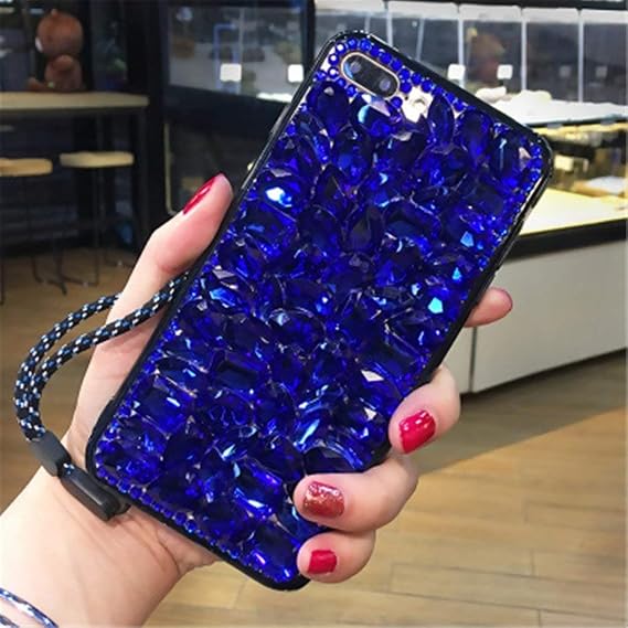 Case for BlackBerry KEY2,Luxury 3D Handmade Sparkle Stunning Stones Crystal Rhinestone Bling Full Diamond Gemstone Glitter Case for BlackBerry Key2/BlackBerry KEYtwo(A Full Blue)