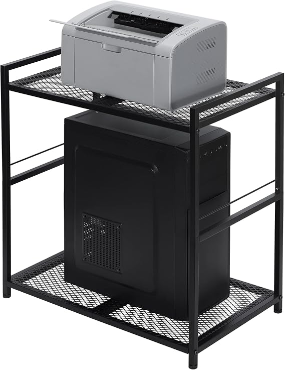 モバイルプリンタースタンド コンピュータータワースタンド 2段 Cpuスタンド ローリングカート 最大40ポンド 金属製ユーティリティカート キャスター付き 自宅&オフィス用 ブラック
