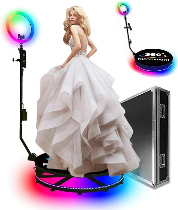 360 Degree Photo Booth Machine for Party, Auto Slow Motion 360 Degree Camera Booth with Ring Light, 26.8-45.3 Inch 360 Degree Camera Booth Auto Spin with Flight Case
