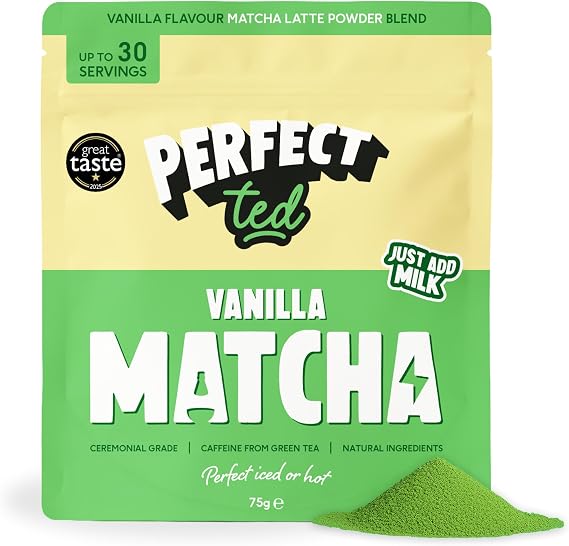 PerfectTed Vanilla Matcha Powder 75g (30 Servings) | Ceremonial Grade Matcha | Vanilla Matcha Latte Powder | Perfect for Lattes, Smoothies & Baking | with L-Theanine | Natural Flavours | Vegan