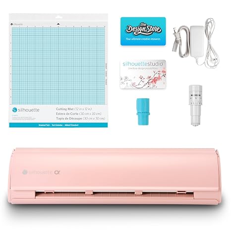 Silhouette CAMEO5α Alpha Smart Cutting Machine - Studio Software, Auto Blade, Sketch Pen Adapter, Cutting Mat, 100 Designs, ES Mat Compatible Matte Pink