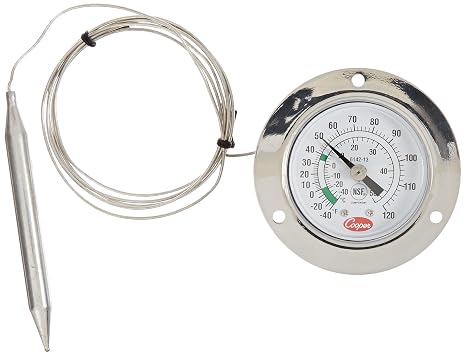 Cooper-Atkins 6142-13-3 Vapor Tension Panel Thermometer with Front Flange, NSF Certified, 48" Capillary Length,40/120F Temperature Range