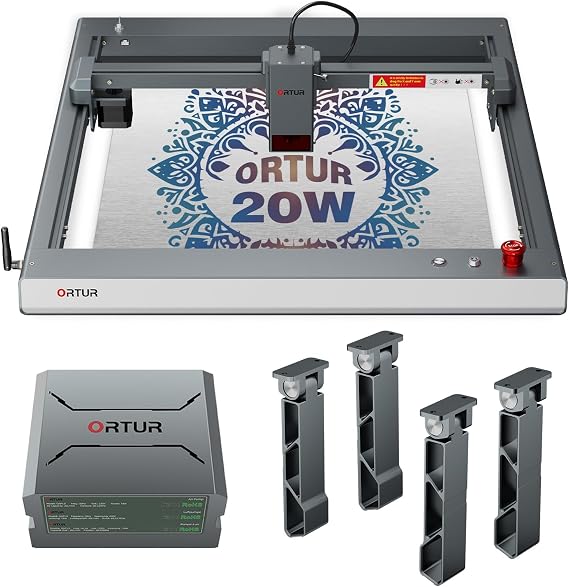 Ortur Laser Master 3 20000mW Laser Engraving Machine with Air Assist Pump and Ortur Foldable Feet (FFT1.0), Raises Machine by 4.65'' (118mm), Higher Power Laser Cutter for Wood Leather, Class 4