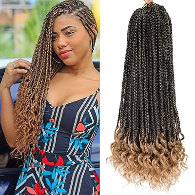 7 Packs 18 Inch Medium Crochet Box Braids With Curly Ends Box Braids Crochet Hair Extensions 3X Box Braided Crochet Hair Braiding Hair 24 StrandsPack 18inch, T27