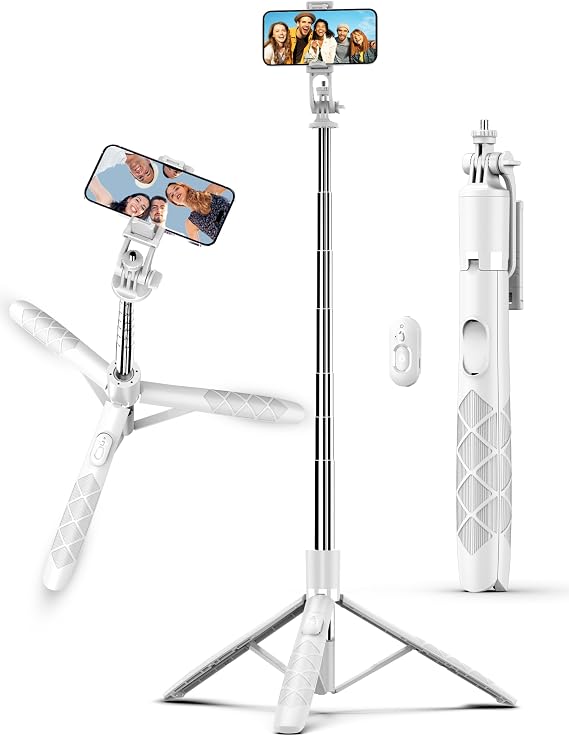 71" Cell Phone Selfie Stick Tripod, Smartphone Tripod Stand with Remote, Extendable Travel Phone Tripods Compatible with iPhone 15/14/13 Pro Max/Android/Camera/Gopro (White)